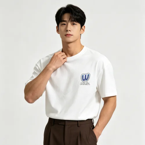 헤비 메탈 프론트 미니 그라데이션 자수 & 백 워터페이드 카툰 레터링 프린트 반팔 티셔츠