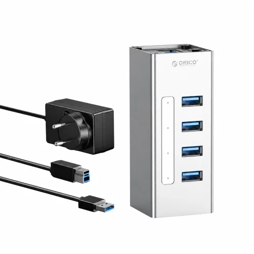 오리코 4포트 USB 3.0 12V 2.4A 알루미늄 유전원 USB허브 A3H4, 실버, 3개