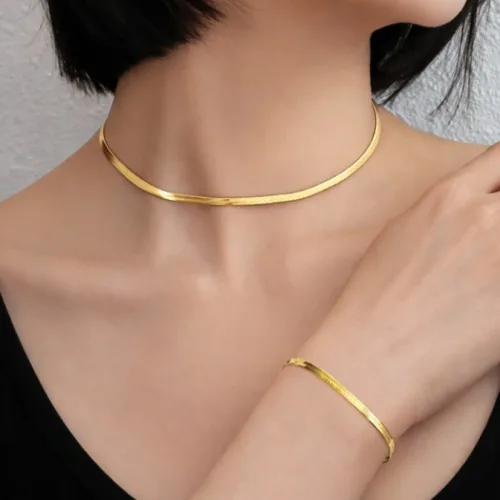 변색없는 도금 2종세트 팔찌 목걸이 원폴드 3mm 여성 여자