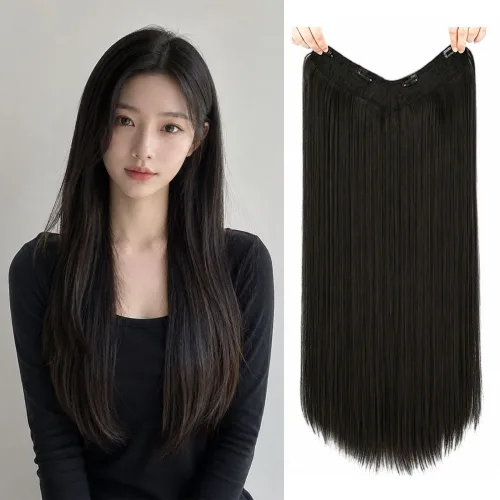 리노아 V형 헤어피스 60cm 자연 숱늘림 긴머리 가발 간편 착용, 1개, 블랙브라운