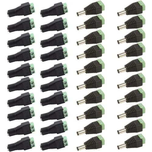 DC 전원 잭 2.1x5.5mm 암수 세트 12V 배럴 커넥터 보안카메라 TV용, 20세트