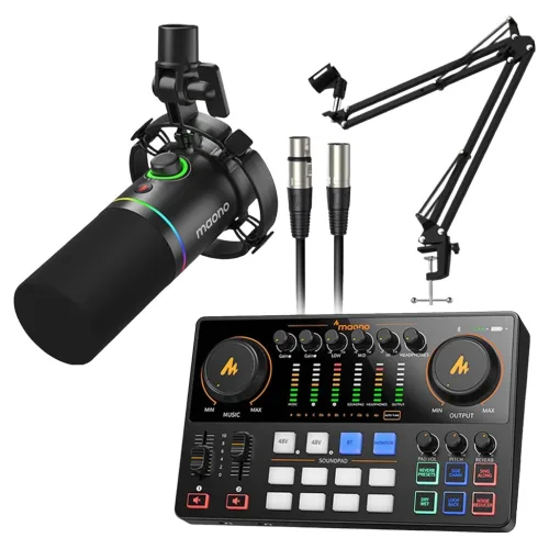 마오노 캐스터 AME2 Gen2 오디오 인터페이스 + PD200X 마이크 + XLR 케이블 + BA20 마이크 스탠드 세트, E2 Gen2, 블랙