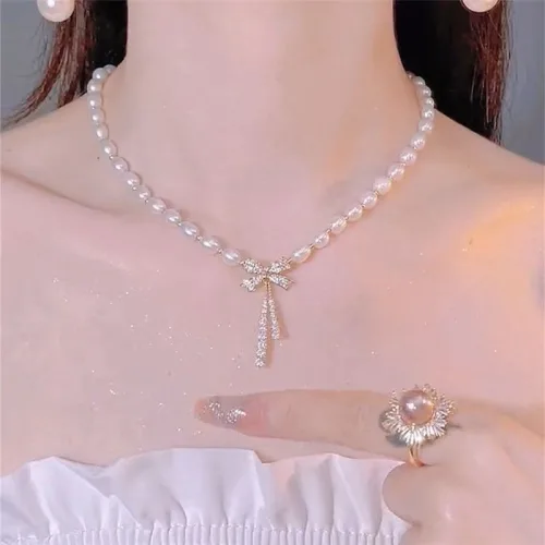 NXNA 14K 골드 천연 진주 빈티지 목걸이 여 쿨맥스 지르콘 초커 목걸이 럭셔리 미니멀 디자인 체인 도금 CS-XL027