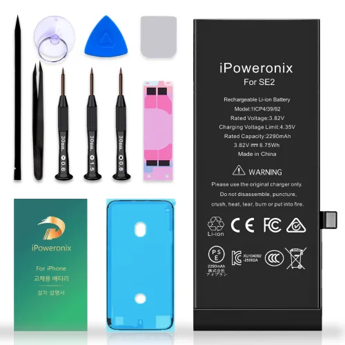iPoweronix 아이폰 SE2 대용량 배터리 2290mAh KC인증 안전IC 탑재 호환 교체용 한글 설명서 포함, 1개, iPhone SE2 대용량 배터리，분해 도구 포함