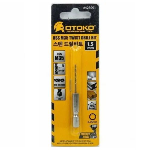 OTOKO 스텐 드릴비트 1.5mm 철기리 HSS M35 재질 육각 생크 개별포장, 10개