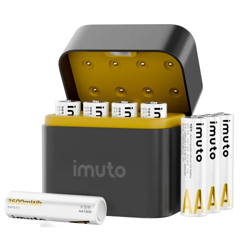 IMUTO 1.5V 리튬 배터리 건전지 충전지 충전기 세트 AA 3600mWh, 1세트, 8개입