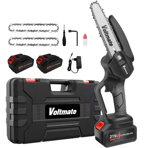 [국내발송] VoltMate 독일 21V 고성능 6인치 전기 체인톱 리튬 충전톱 다기능 무선 전기톱 2개 배터리 세트, 1세트