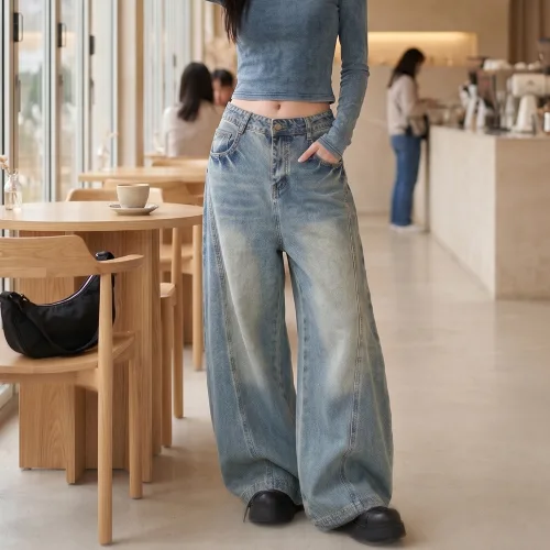 마켓에이 여성용 와이드 빈티지 라인 청바지 M263-0976VB