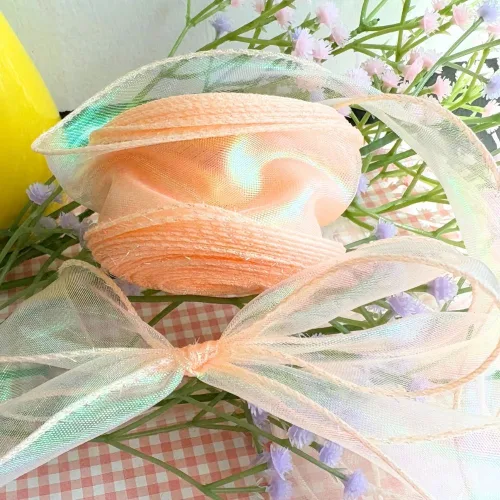 상일상회 선물 포장 리본 쉬폰 오간디 꽃다발 청첩장 끈 4cm, 펄 피치 핑크, 9m, 1개