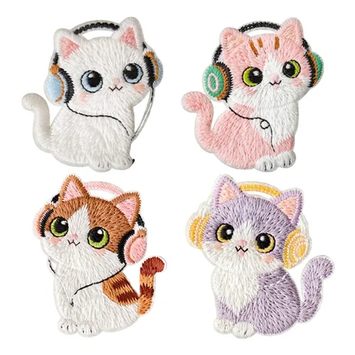 디제이냥 고양이 와펜 스티커 4종 고퀄리티 자수패치, 1개, 색상혼합