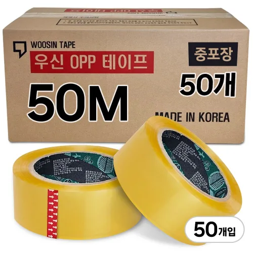 박스테이프 50M 중포장 opp 투명테이프 고중량 우신 테이프, 50개