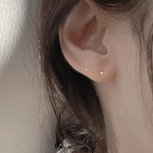 silver 925 실버 초미니 물린 큐빅 귀걸이 (4size)