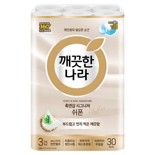 깨끗한나라 촉앤감 시그니처 쉬폰 천연펄프 3겹 고급롤화장지