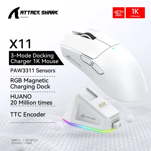 어택 샤크 X11 게이밍 마우스 및 SE 무선 22000 DPI, PAW3311 센서, BT/2.4G/유선, 59g 경량, 2000만 클릭