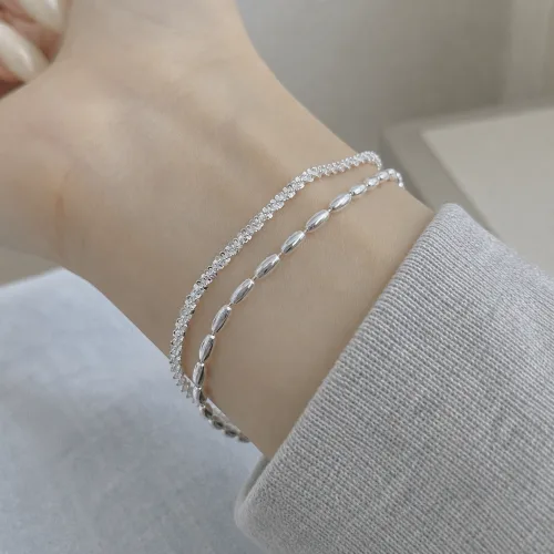 실버 925 순은 실 팔찌 체인 볼 레이어드 샤인 베이직 기본 은팔찌