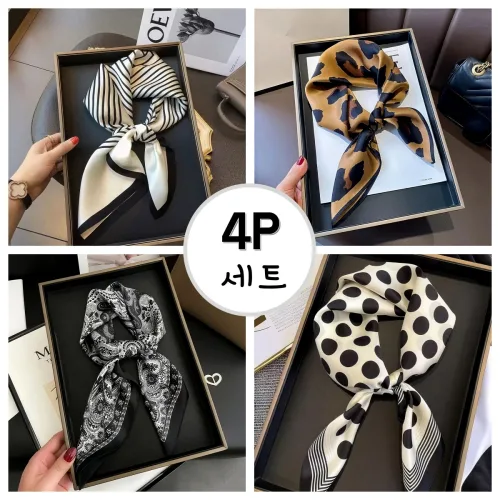 예니브 여성 실크 스카프 70x70cm 4장 세트