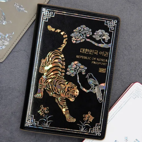 호작도 자개 여권 케이스 안티스키밍 RFID 차단 지갑 커버 파우치