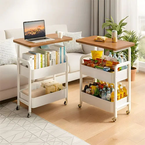 HOMEY NEST 트롤리 이동식 철제 3단 360도 회전 카트 HZMBTC03, 화이트, 3단
