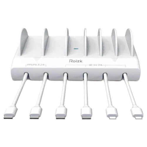 로이직 초고속 PPS PD 6포트 멀티충전기 RZ-615 화이트 + C타입 케이블 4p + 8핀 케이블 2p 세트, 화이트, 1세트