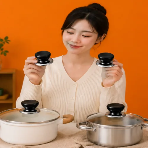 바블래 프리미엄 내열 냄비뚜껑 손잡이 교체형 오래쓰는 실속형, 2개, 블랙실버