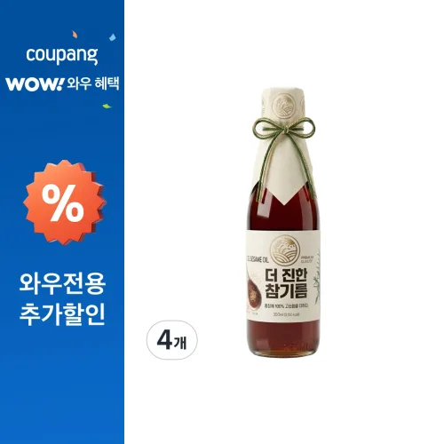 [들녘] 전통압착 더 진한 통참깨100% 참기름, 4개, 350ml