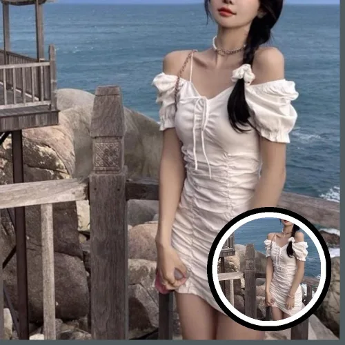 퍼프 오프숄더 여름 미니 주름 흰색원피스 쉬폰원피스 드레스 여성 의상 튜닉 TLs04082ta99
