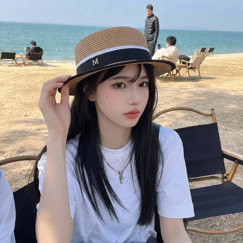 제제이씨 남녀공용 M로고 밀짚 모자 라틴 uv 햇빛차단 모자 217