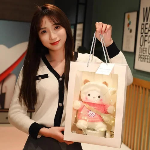 애니멀 모찌 인형 동물 플러시 인형 말랑말랑 부드러운 미니 봉제인형 데스크탑 장식 가방 장식 여자아이 발렌타인데이 생일 기념일 소형 선물, 1개, 흰색 옷을 입고 빨간 하트를 가진 작은 곰, 20cm