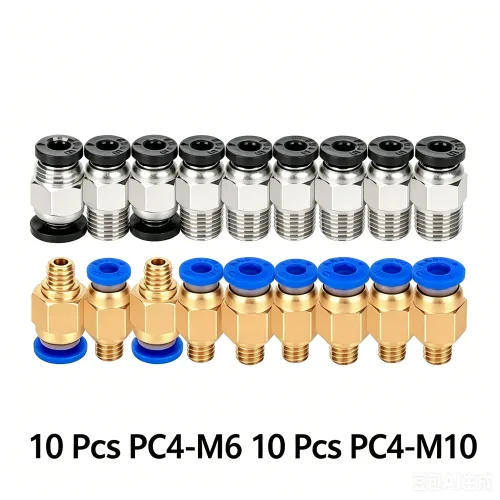 PC4-M6 10개+PC4-M10 10개 공압 피팅 Ender3 Ender5 CR10 3D프린터 호환 부품, 20개