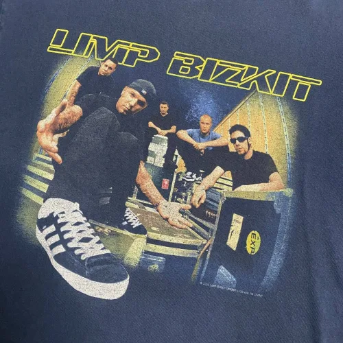 2022 NEW Vintage Y2k Limp Bizkit Tour Tee 네이비 블루 밴드 티셔츠 Larg