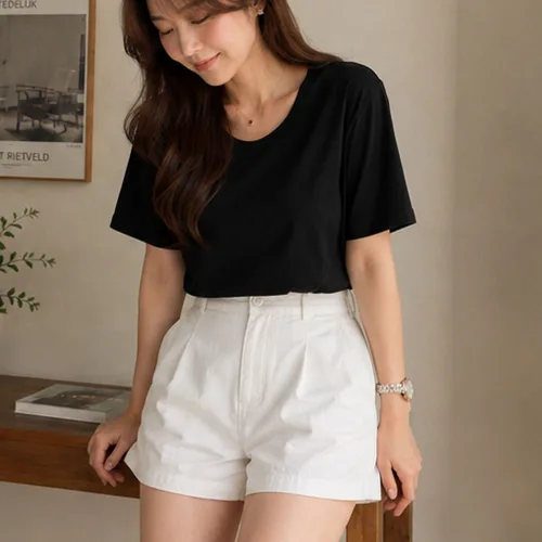 센토라 루스핏 유넥 티셔츠 여성용 순면 반팔티