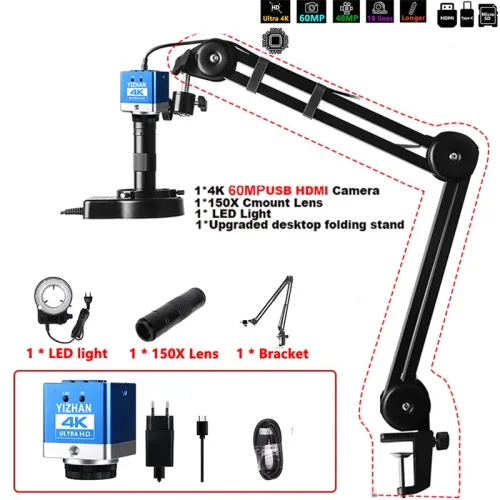 4K 60MP 전자비디오 산업현미경 150배 줌 HDMI/Type-C 동시출력 PCB검사 휴대폰수리용, 150X, 1개