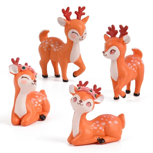 귀여운 꽃사슴 레진 피규어 4종세트 테라리움 다육식물 화분 꾸미기 케이크 토퍼 미니 인테리어 소품
