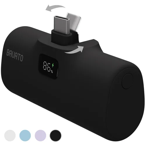 바우아토 포켓쉴 단자 접이식 PD 20W 고속 충전 미니 일체형 도킹형 보조배터리 5000mAh C타입, 블랙(D-B-02012), 블랙