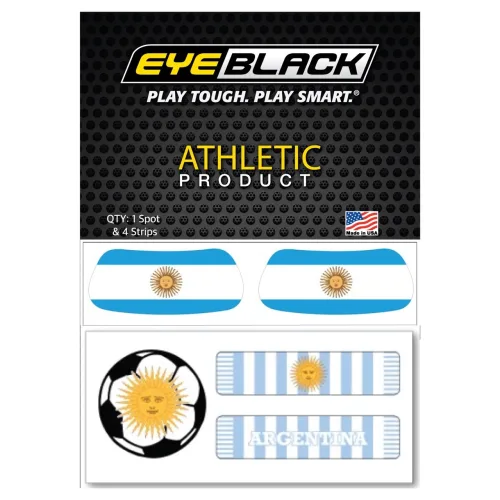 EYEBLACK 국가대표 국기 아이블랙 1쌍 + 축구 스트립 세트 (총 5 pcs) 월드컵 응원템 각종 스포츠 축구 야구 MADE IN USA, 1세트, 아르헨티나 ARGENTIA