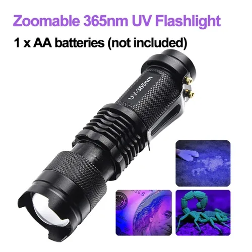 LED UV 손전등 365 395nm 휴대용 미니 자외선 토치 방수 Zoomable 바이올렛 라이트 애완 동물 소변 전갈 감지기 램프