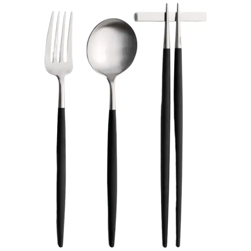 큐티폴 고아 블랙실버 디너 3종 세트(디너스푼,디너포크,젓가락세트), 1개