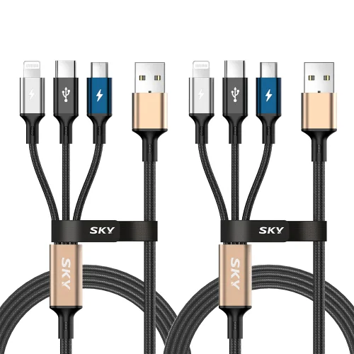 SKY 비트 27W 3IN1 케이블 USB A-C타입, 2m, 2개, 블랙