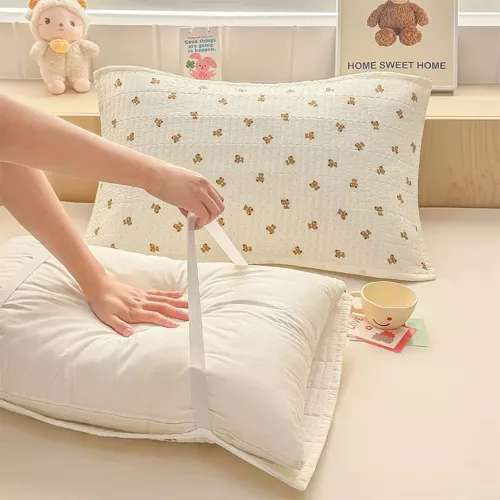 1+1 씨스앤홈 코튼100% 사계절 교체하기 편리한 밴딩 프로방스 베개커버 여행갈떄 밴드형 80x50 2P