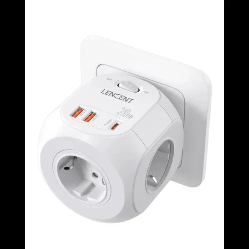 LENCENT 가정용 벽 소켓 확장기 AC 콘센트 3 개 USB 포트 3 개 타입 C 7-in-1 EU 플러그 충전기 켜기끄기 스위치