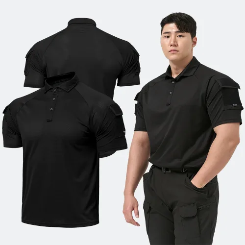 아머 전술 반팔 카라 티셔츠 + 태극기 코리아 패치 - 밀리터리 군용 경호 가드 보안 스태프 안전 코리아