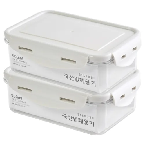 QUIDNOVI 국내산 직사각 밀폐용기 화이트, 2개, 900ml
