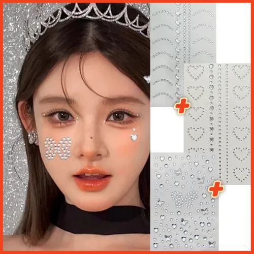 키치럽 페이스 큐빅 보석 스티커 얼굴 비즈 반짝이 메이크업, 1세트, 세트B