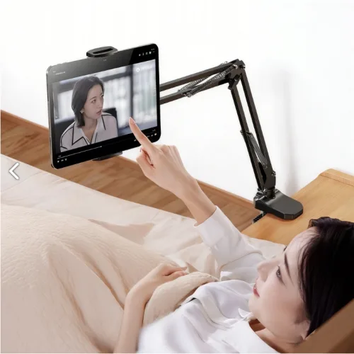 SOTCAR 침대형 태블릿 핸드폰 거치대 강화형 + 집게 고무패드 베이스 아이패드/갤럭시탭/삼성 갤럭시 핸드폰 거치대, 블랙, 1개, CT08