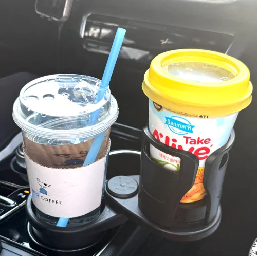 꼼삐에 2in1 차량용 사이즈 조절 컵홀더 음료 거치대, 블랙, 1개