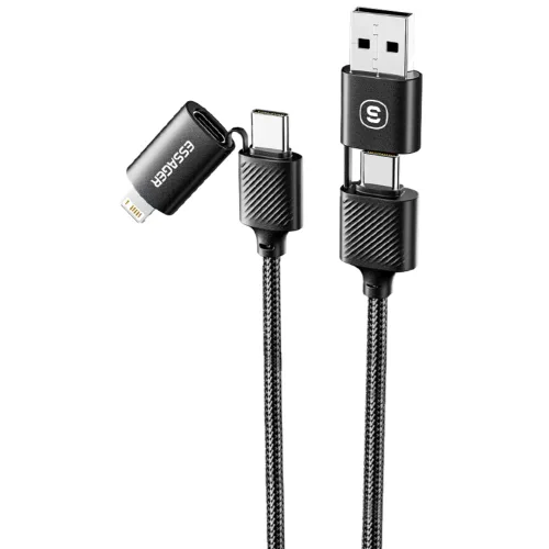 Essager PD 4 in1 65W 3A C타입 멀티 고속충전 케이블 2개입, 2개, 블랙, 0.3m