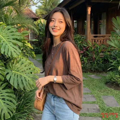 상상그이상 여성용 국내제작 슬럽 라운드 7부 티셔츠 시원한 슬라브소재 어디에나 코디 가능한 사계절 간편한 무지티셔츠 데일리템
