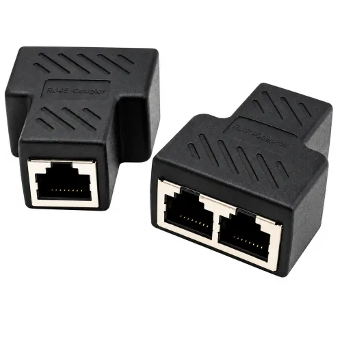 RJ45 이더넷 케이블 분배기 LAN 포트 1대2 스플리터 네트워크 커넥터 인터넷 연결 확장, 43mm, 1개, 블랙