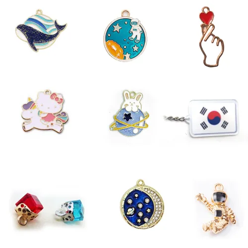 펜던트 참장식 모음 5개 키링만들기 부자재 diy, 1개, 30원형핑크달별7개