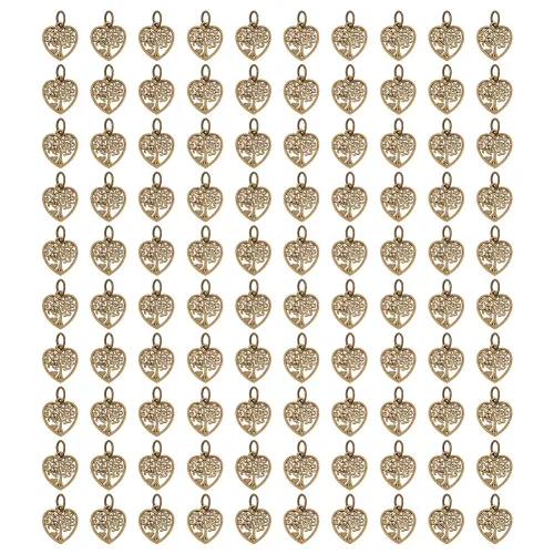 100개 생명의 나무 하트 합금 펜던트, 점프링 포함, 고동색,악세사리 펜던트 공예용 DIY 부자재 23mm, 청동색, 100개